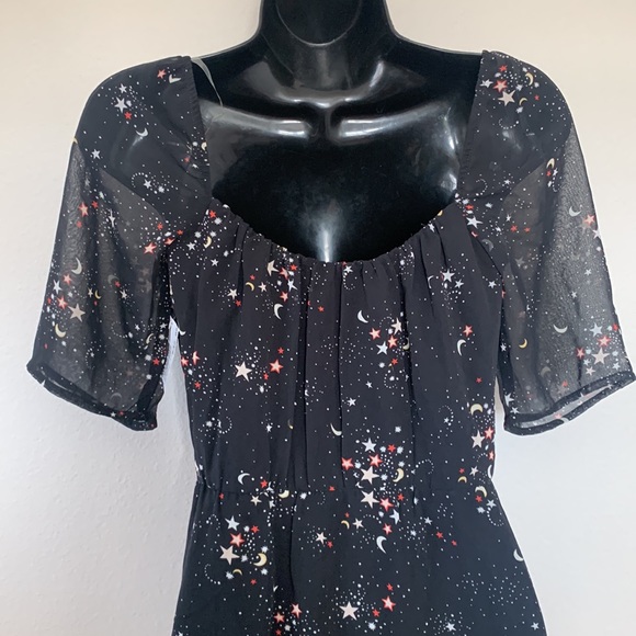 Wild Honey Star Galaxy Print Ruched Bust Button Front Short Sleeve Mini Dress - Picture 10 of 15